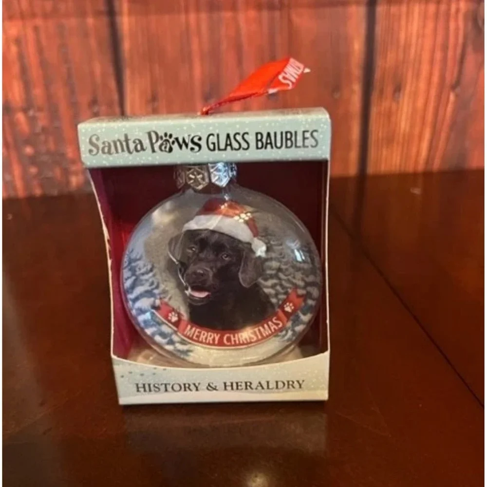 dog Black Labrador Glass Ornament Santa Paws Bauble History & Heraldry Christmas
